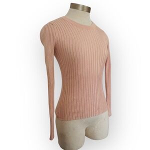 NINE WEST Size XS Pink Ribbed Long Sleeve Crew Neck Sweater Fine Gauge Knit